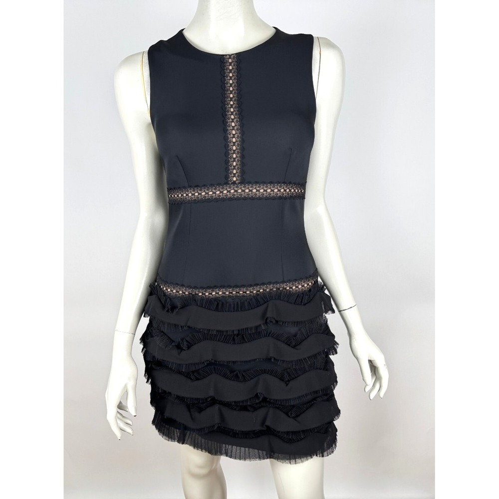 BCBGMAXAZRIA Maile Lace Crepe Ruffle Dress Women 2 NWT $338 Zip Closure